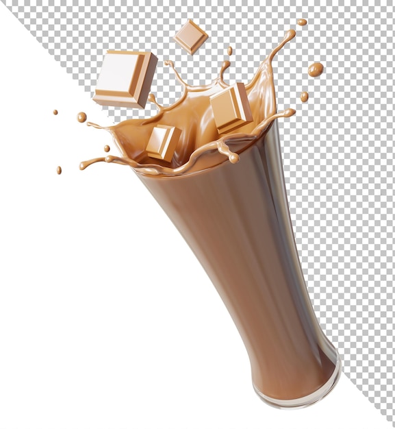 Splash of Chocolate in glass isolated on transparent background3d rendering