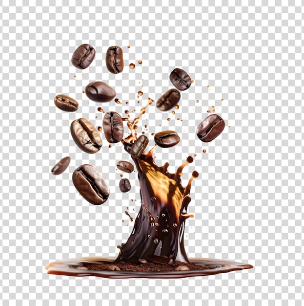 a splash of coffee with coffee beans and a splash of coffee