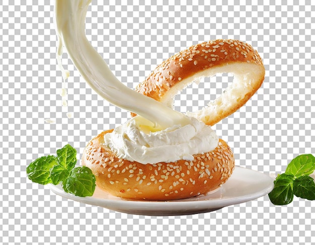 splash of cream cheese on a bagel