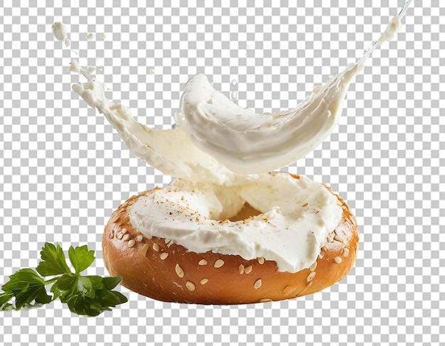 splash of cream cheese on a bagel