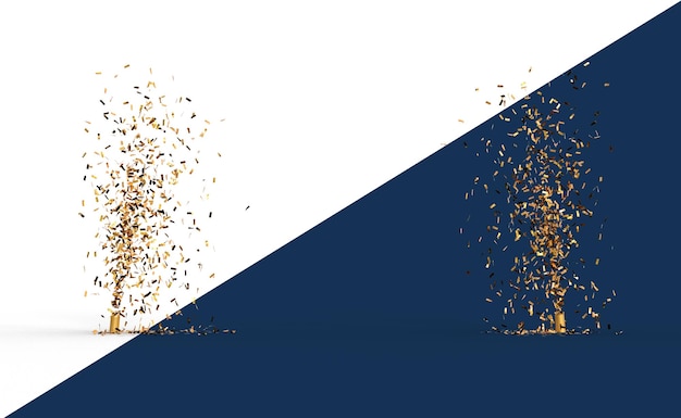 splash of gold and silver confetti on transparent background 3D rendering