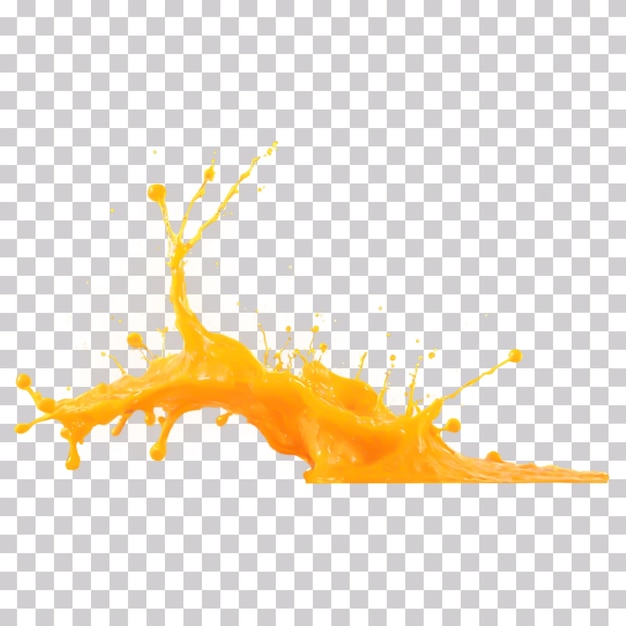 A splash of orange liquid juice isolated on transparent background