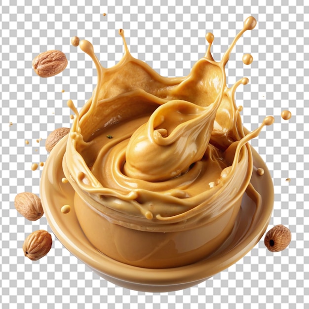 PSD splash peanut butter with peanut seeds transparent background