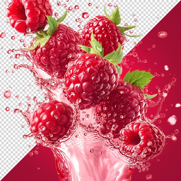 PSD a splash of raspberries in a glass of water