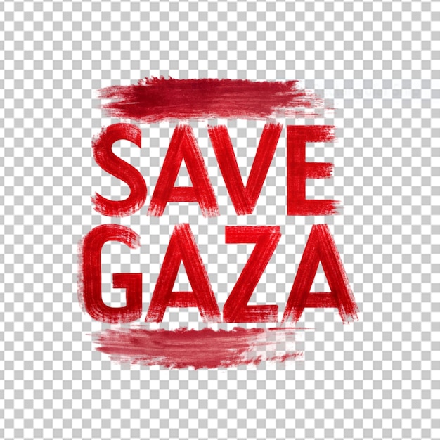 A splash of red blood text on save gaza on a transparent background