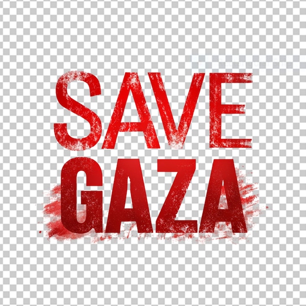 A splash of red blood text on save gaza on a transparent background