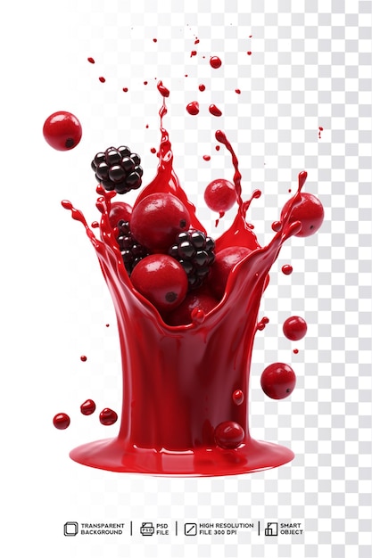 A splash of red liquid with berries in it