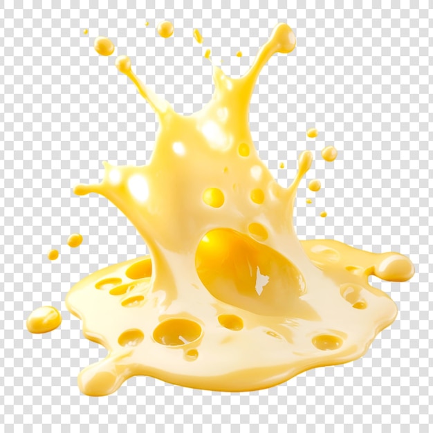 A splash of yellow liquid cheese on a transparent background