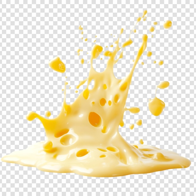 A splash of yellow liquid cheese on a transparent background