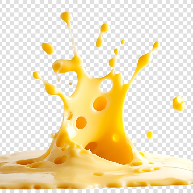 A splash of yellow liquid cheese on a transparent background