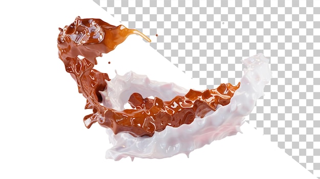 Splashes of chocolate and milk isolated Swirling vortex of hot chocolate with milk 3d render