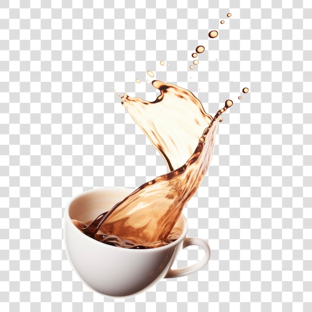 Splashing coffee in white cup