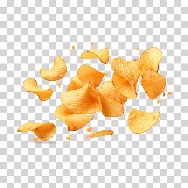 Splashing potato chips isolated on transparent background PNG