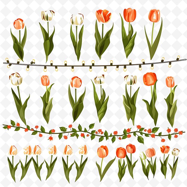 PSD splendid wire with twinkling lights and tulips lights and fl png natural inspired flat borderline