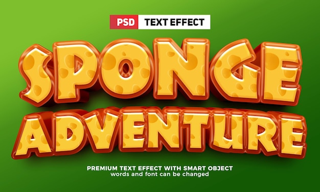 Sponge adventure cartoon game 3d editable text effect mock up