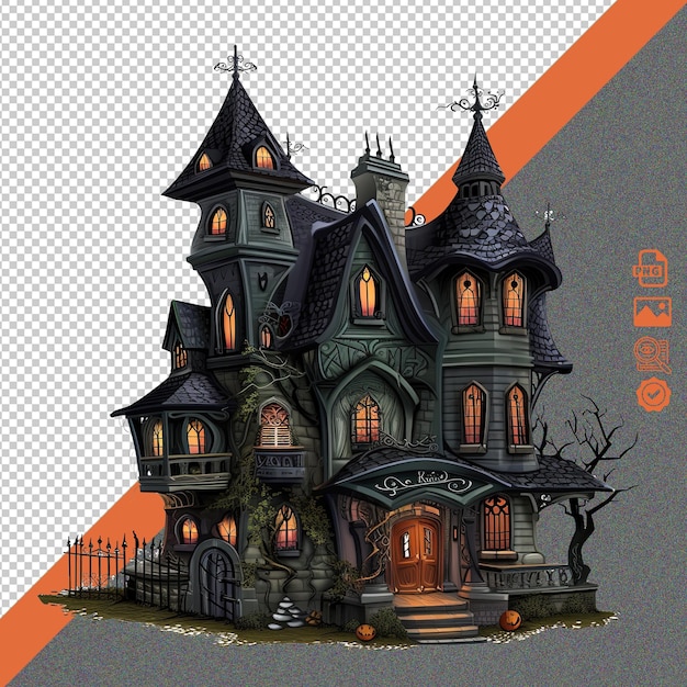 PSD an spooky halloween manor illustration on an isolated background