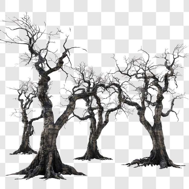 spooky trees on white background render ultra realistic