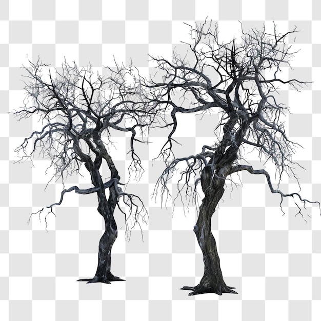 spooky trees on white background render ultra realistic