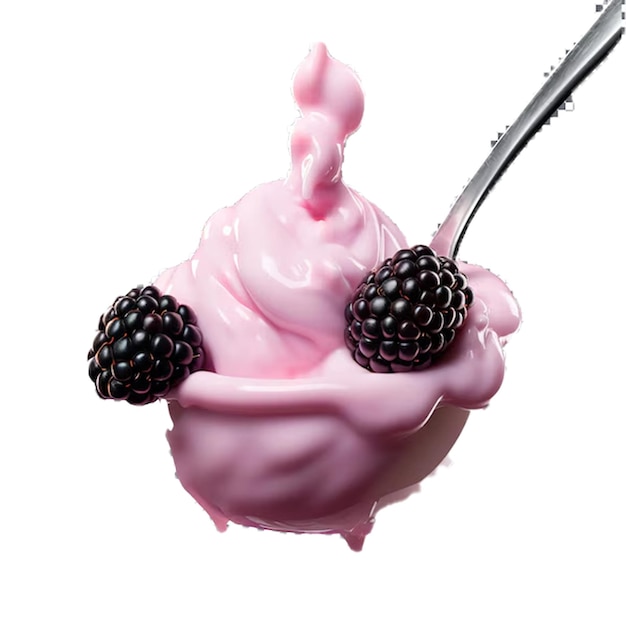 a spoon with blackberries and blackberries in it that is being held in a hand