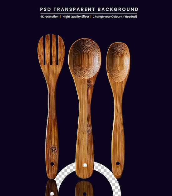 PSD spoons and forks made of wood on white background