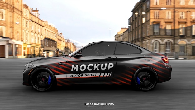 Sport car mockup speed driving in the city