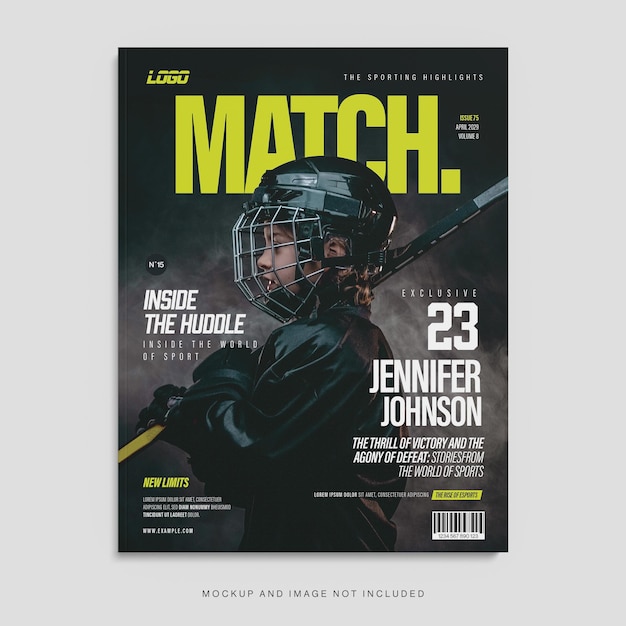 Sport Magazine Cover Template in Black and Green Neon Theme in Photoshop PSD