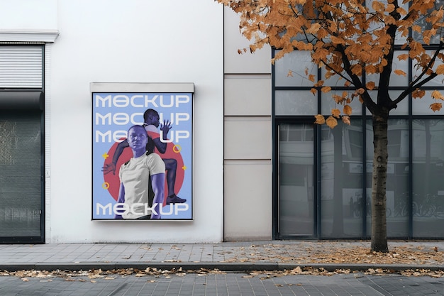 PSD sport poster mockup on city walls