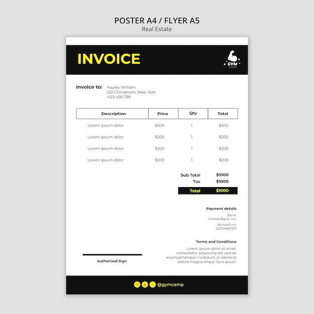 PSD sport training invoice template