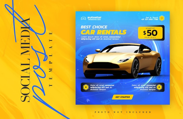 Sports car ad for a luxury car rental for a social media post or web banner template