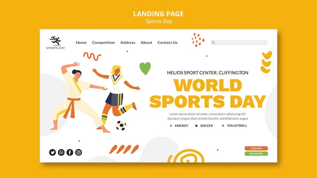 Sports landing page template with people playing sports