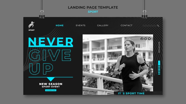 Sports landing page template with photo