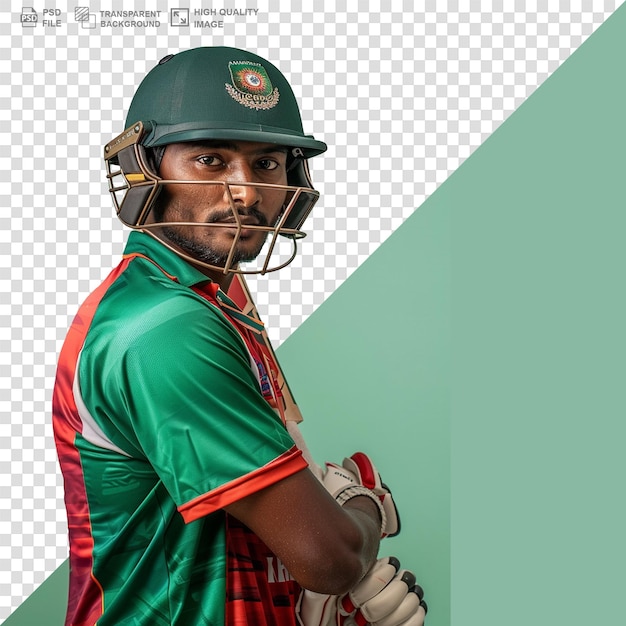 Sports man holding bat bangladeshi cricket player portrait on transparent background