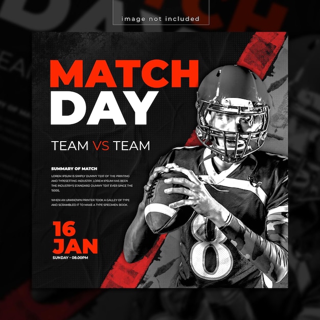 PSD sports social media post match day template design