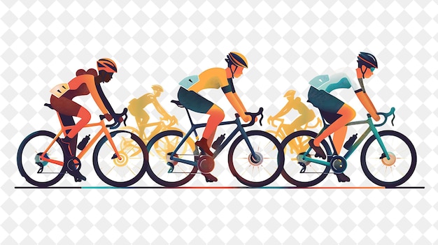 PSD sporty cyclist with characters riding and racing bikes desig png people in daily work illustration