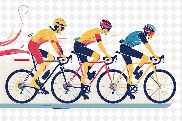 PSD sporty cyclist with characters riding and racing bikes desig png people in daily work illustration