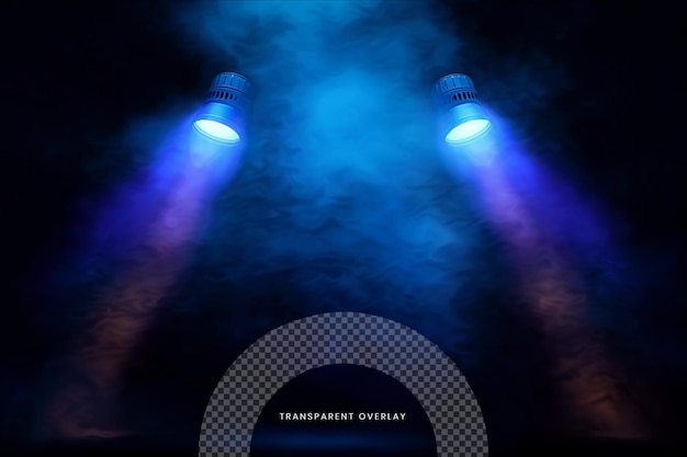 Spotlights illuminate empty stage on transparent background