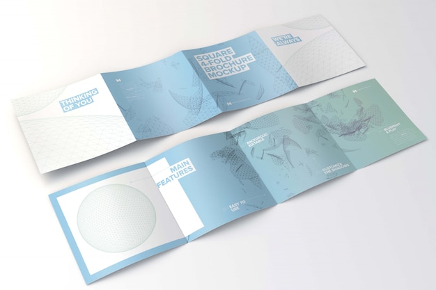 Spread square 4-fold brochures mockup