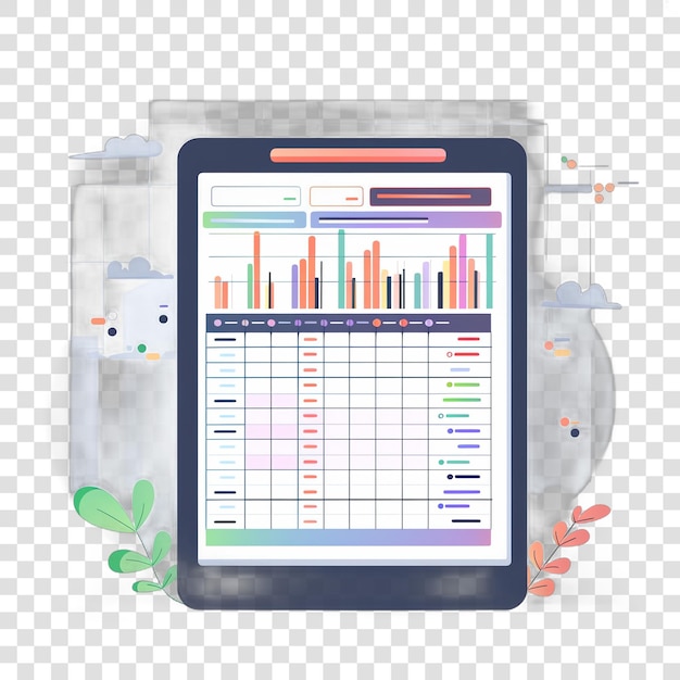 PSD spreadsheet realistic photo isolated on transparent background