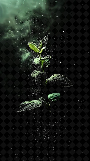 a sprig of green leaves is shown in the dark