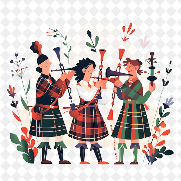 Spring Bagpipe Performance With Characters Playing Bagpipes PNG Festival 2D Flat Art Illustrations