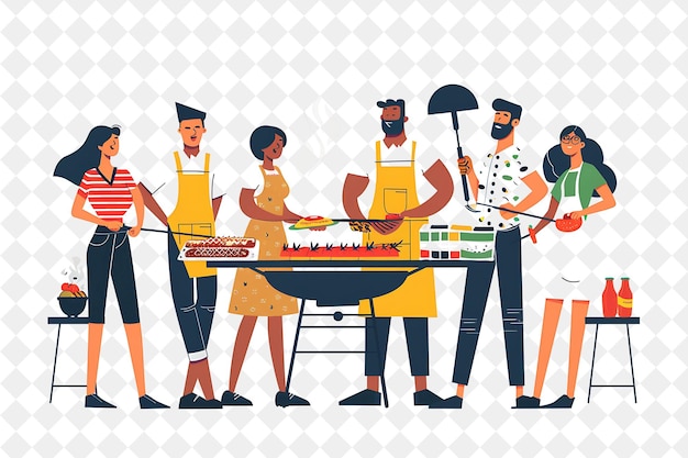 Spring Barbecue With Characters Grilling Food Design Is Casu PNG Festival 2D Flat Art Illustrations