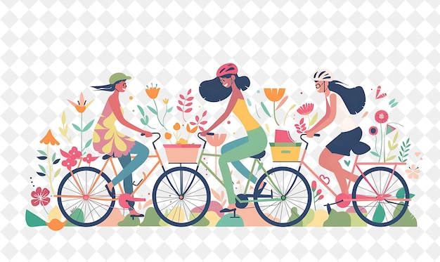 PSD spring bike ride with characters riding bikes design is acti png festival 2d flat art illustrations