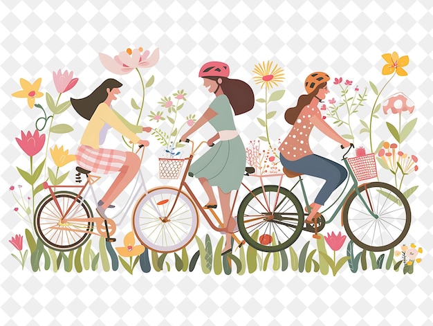 Spring Bike Ride With Characters Riding Bikes Design Is Acti PNG Festival 2D Flat Art Illustrations