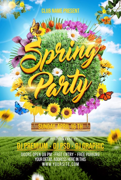 Spring Break Party Flyer PSD Template