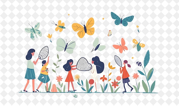 Spring Butterfly Release With Characters Releasing Butterfli PNG Festival 2D Flat Art Illustrations