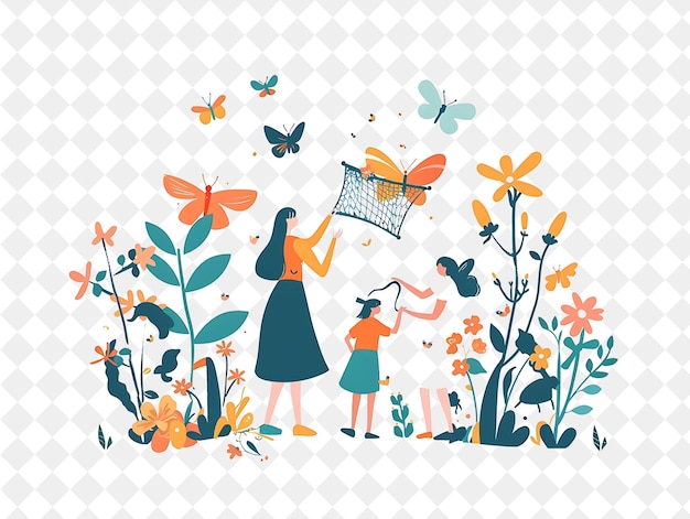 Spring Butterfly Release With Characters Releasing Butterfli PNG Festival 2D Flat Art Illustrations