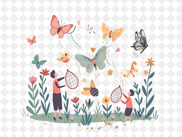 Spring Butterfly Release With Characters Releasing Butterfli PNG Festival 2D Flat Art Illustrations