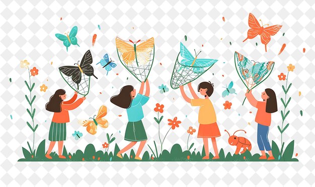 Spring Butterfly Release With Characters Releasing Butterfli PNG Festival 2D Flat Art Illustrations