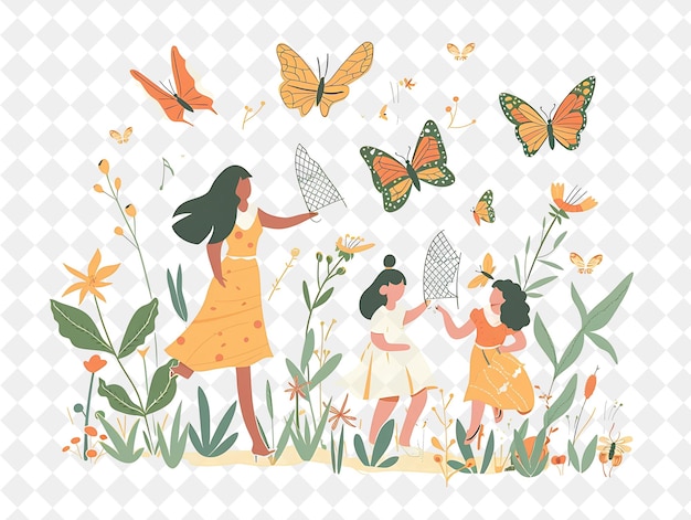 Spring Butterfly Release With Characters Releasing Butterfli PNG Festival 2D Flat Art Illustrations