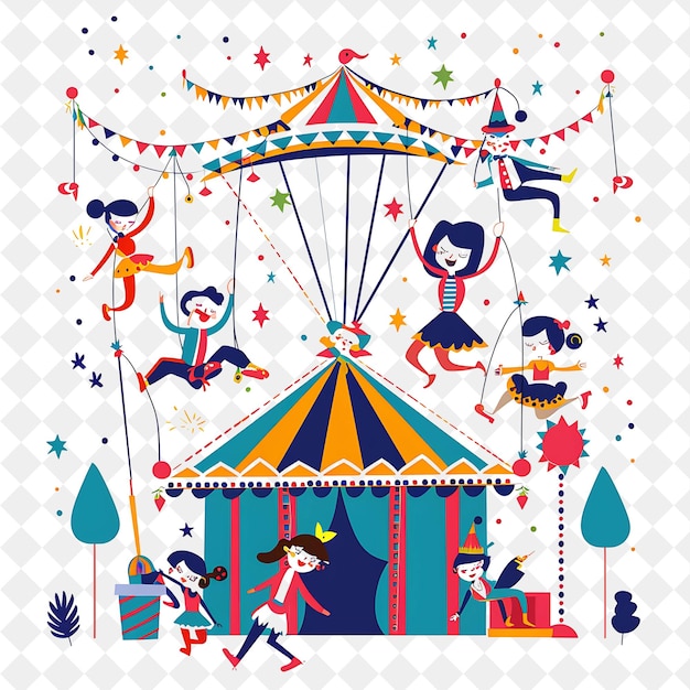 Spring Circus Performance With Characters Performing Circus PNG Festival 2D Flat Art Illustrations